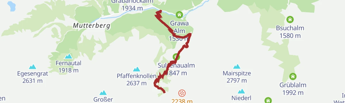 Route map: Tour: Bushaltestelle Sulzenauhütte - Sulzenauhütte
